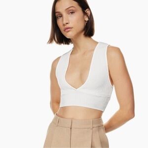 babaton aritzia  White Ribbed V-Neck Tank Top